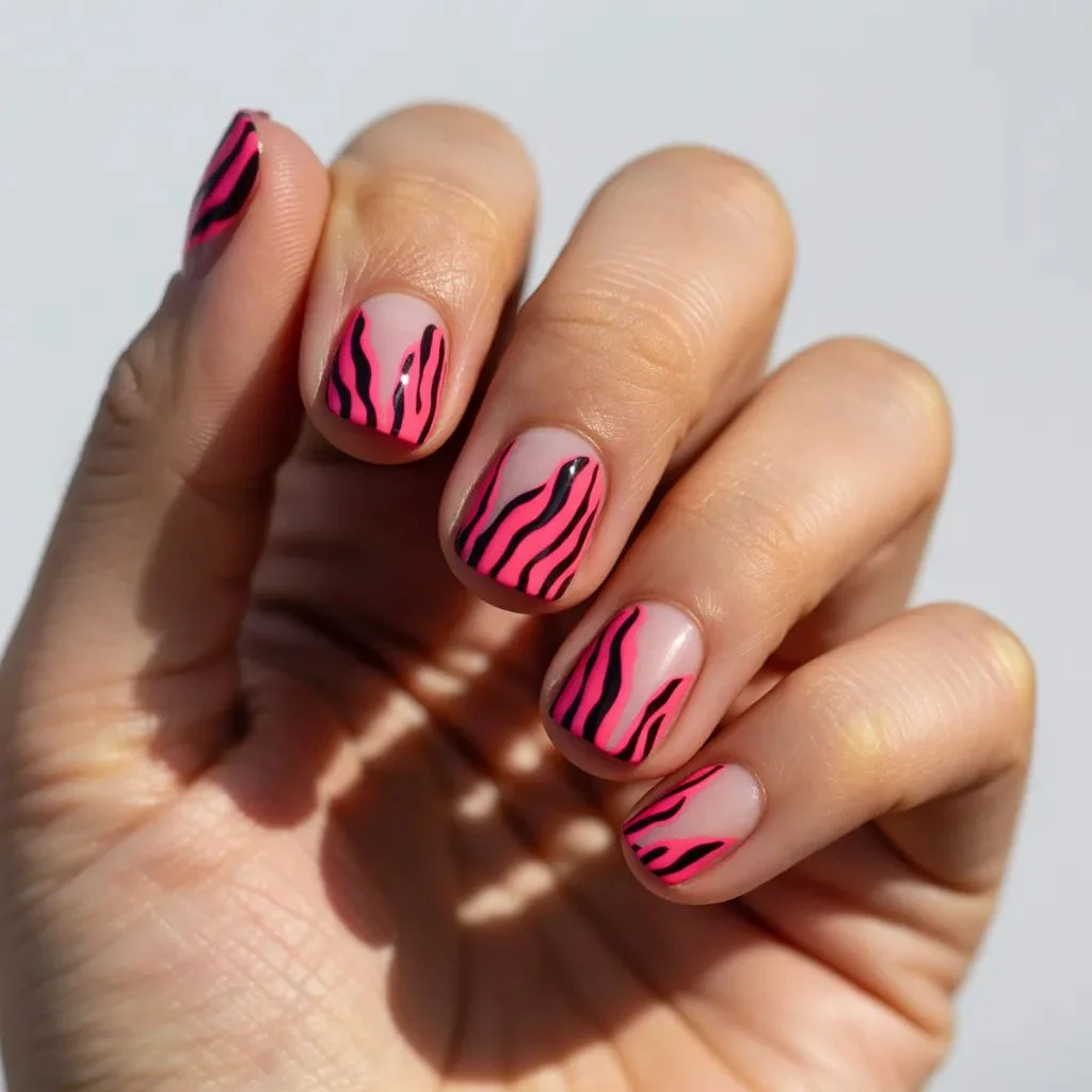 Hot Pink Zebra on Sheer Black