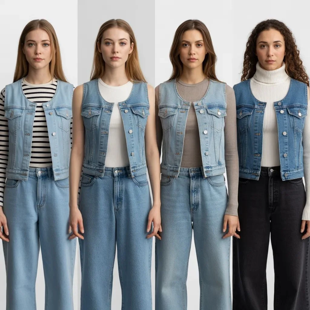 How to Layer Denim Vests in Every Season