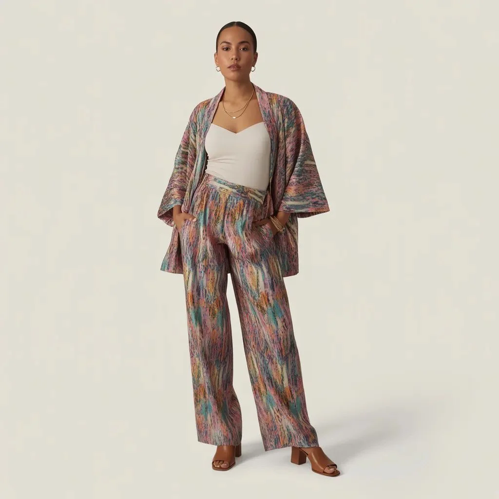 Kimono with Wide-Leg Trousers