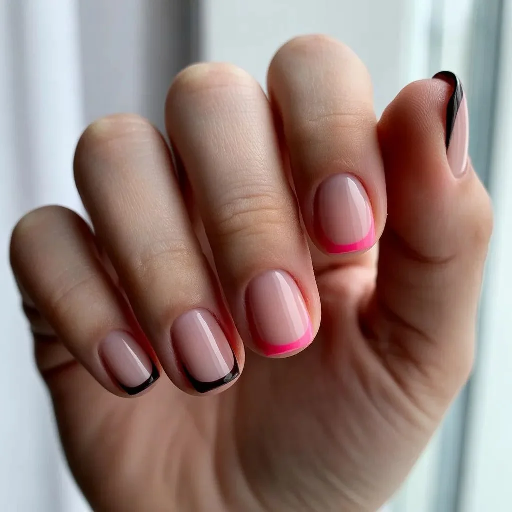 Minimalist Micro-French Tips in Pink and Black