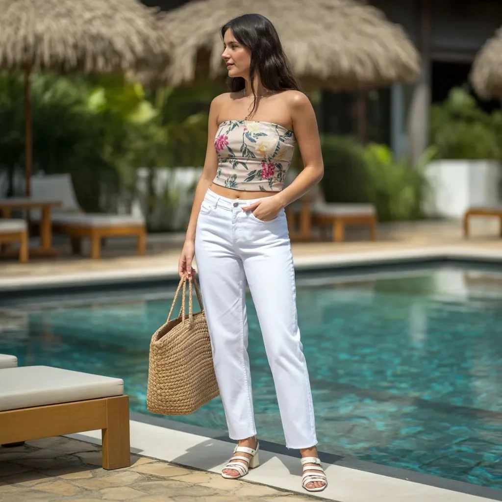 Printed Tube Top with White Jeans