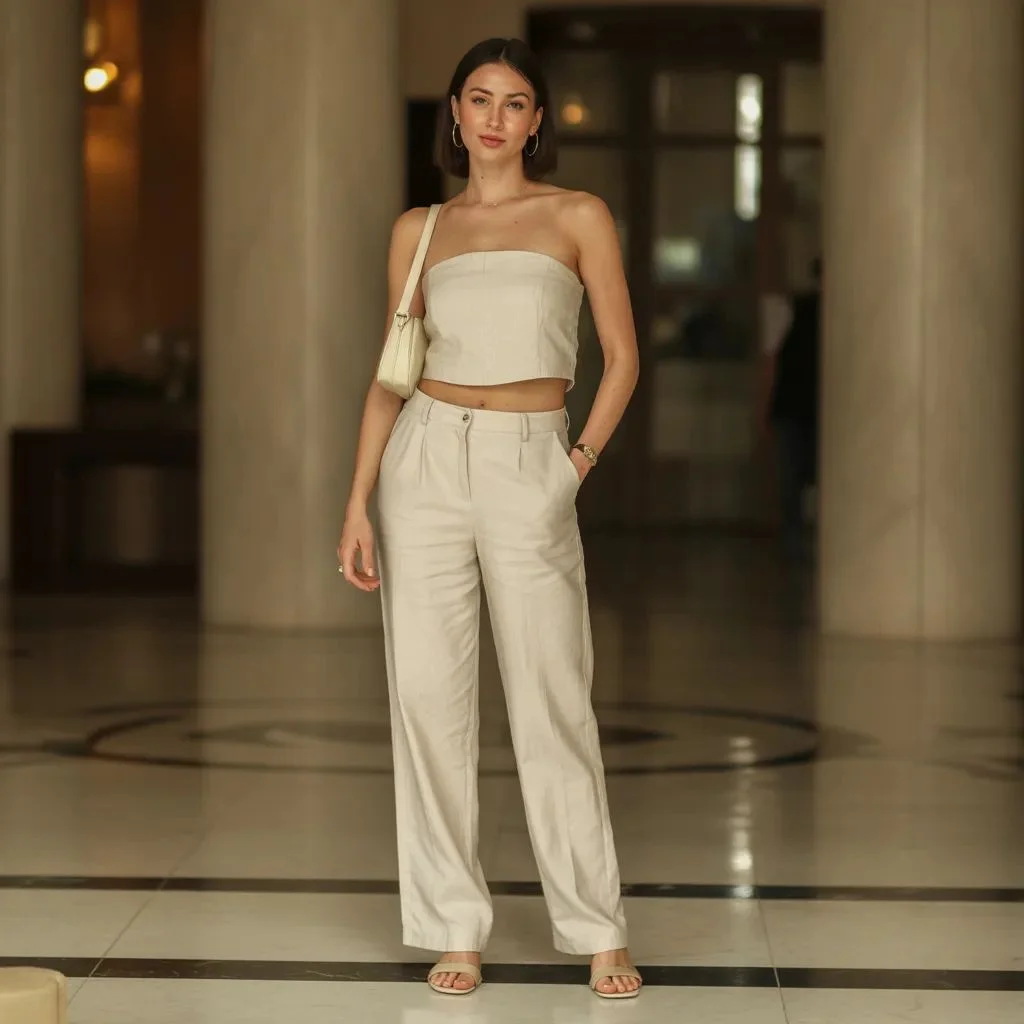 Tube Top Set with Matching Jeans-Style Bottoms