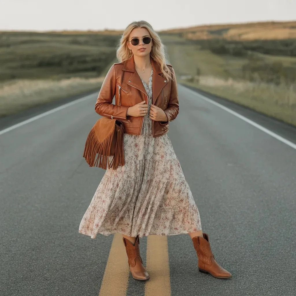 Vibe 2 — Romantic Road Trip Summer Boho Biker Style Outfit