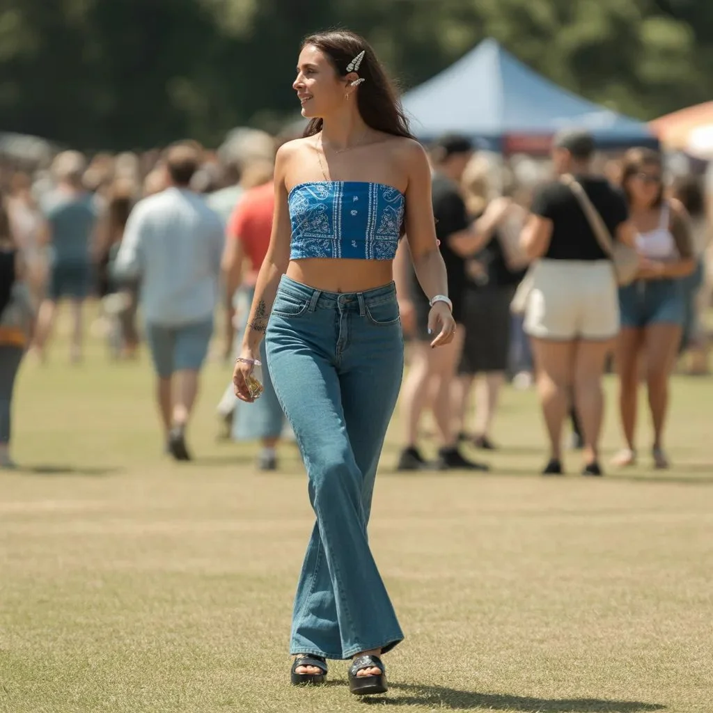 Y2K-Inspired Tube Top with Low-Rise Flares