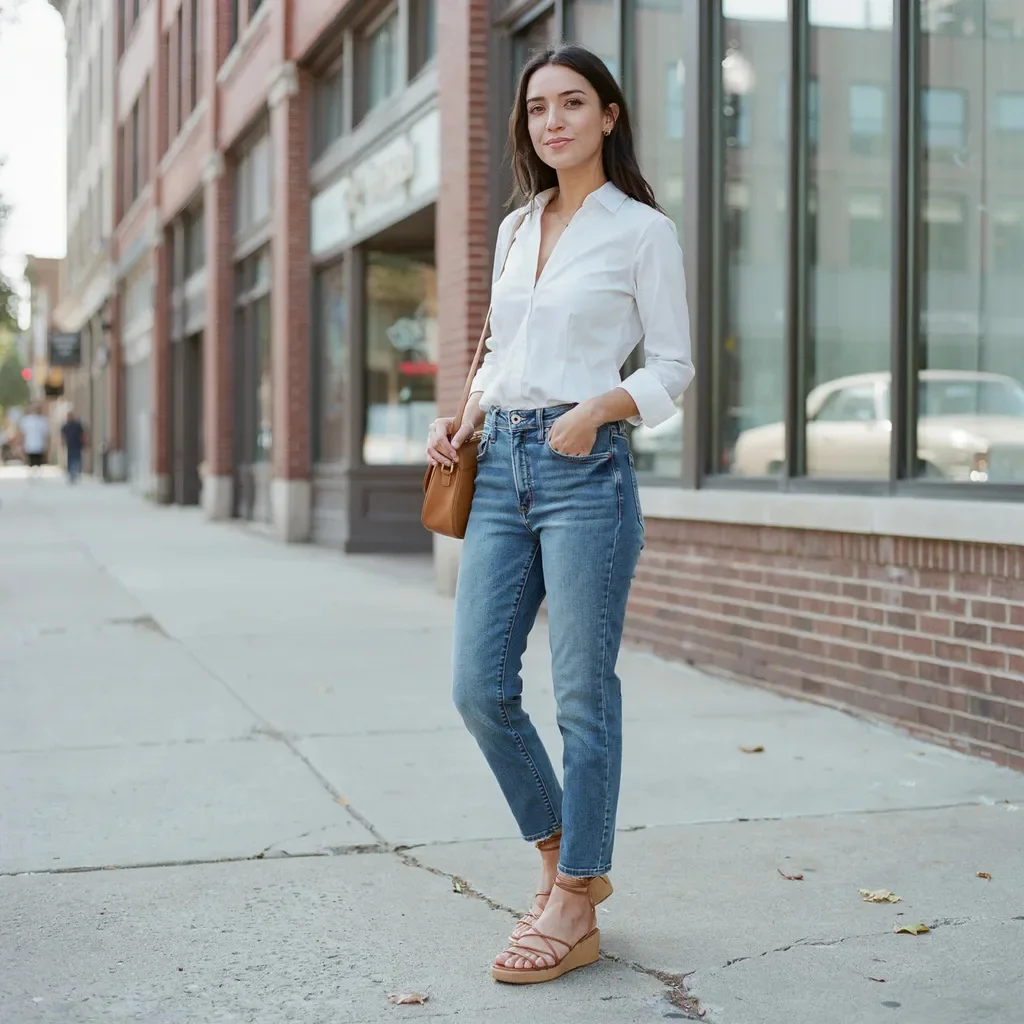 Straight-Leg Jeans and a Structured Top
