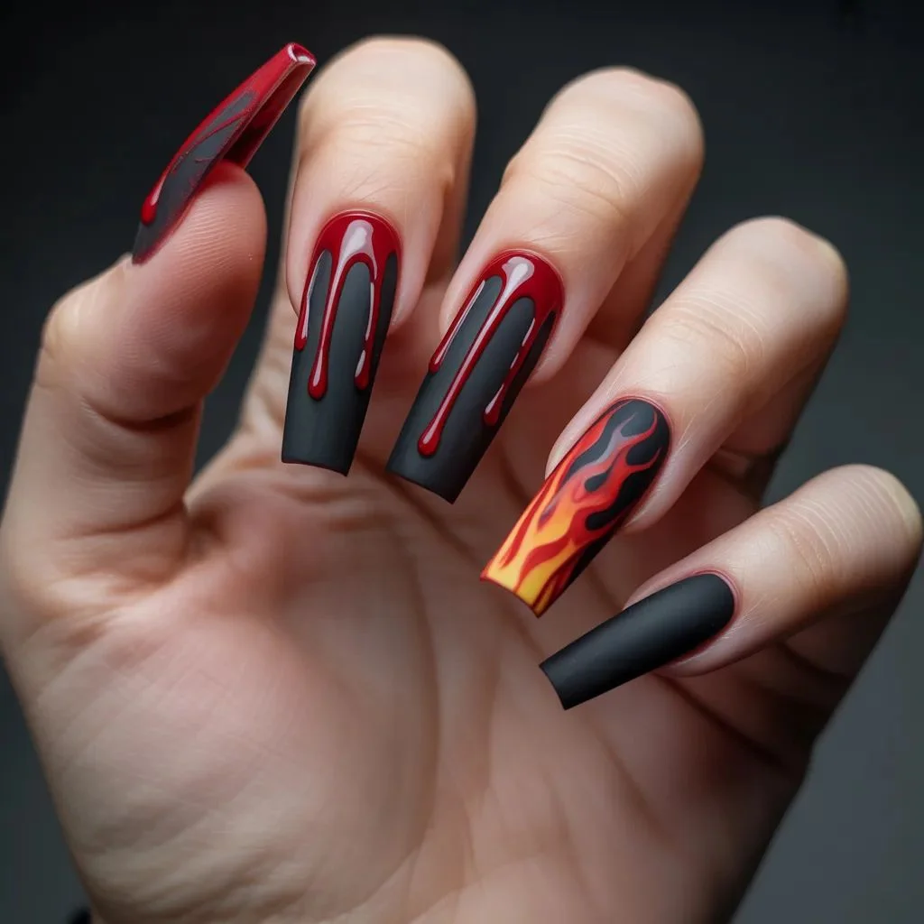 The Chaos Agent — Blood Drip and Flame Nail Art