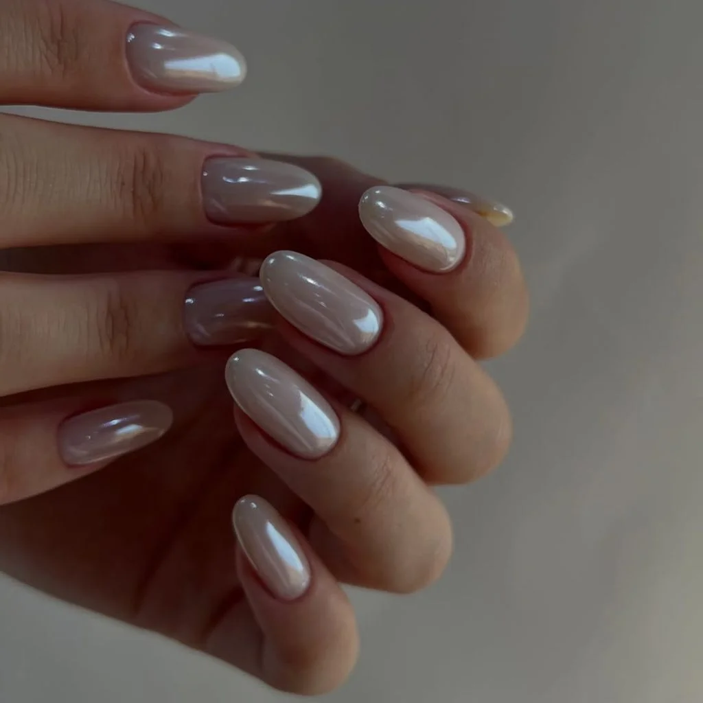 Glazed Shimmer Nails Catch Light In Every Photo