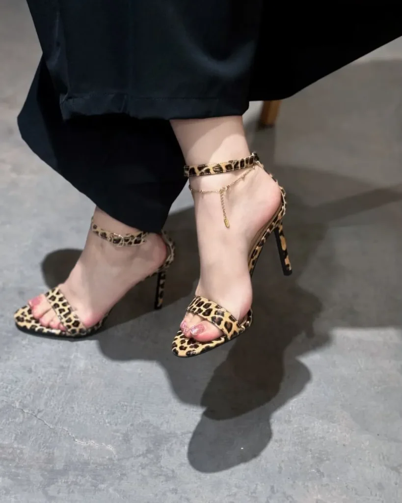 animal print heels black trousers