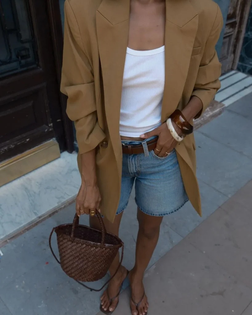 blazer with denim shorts woman
