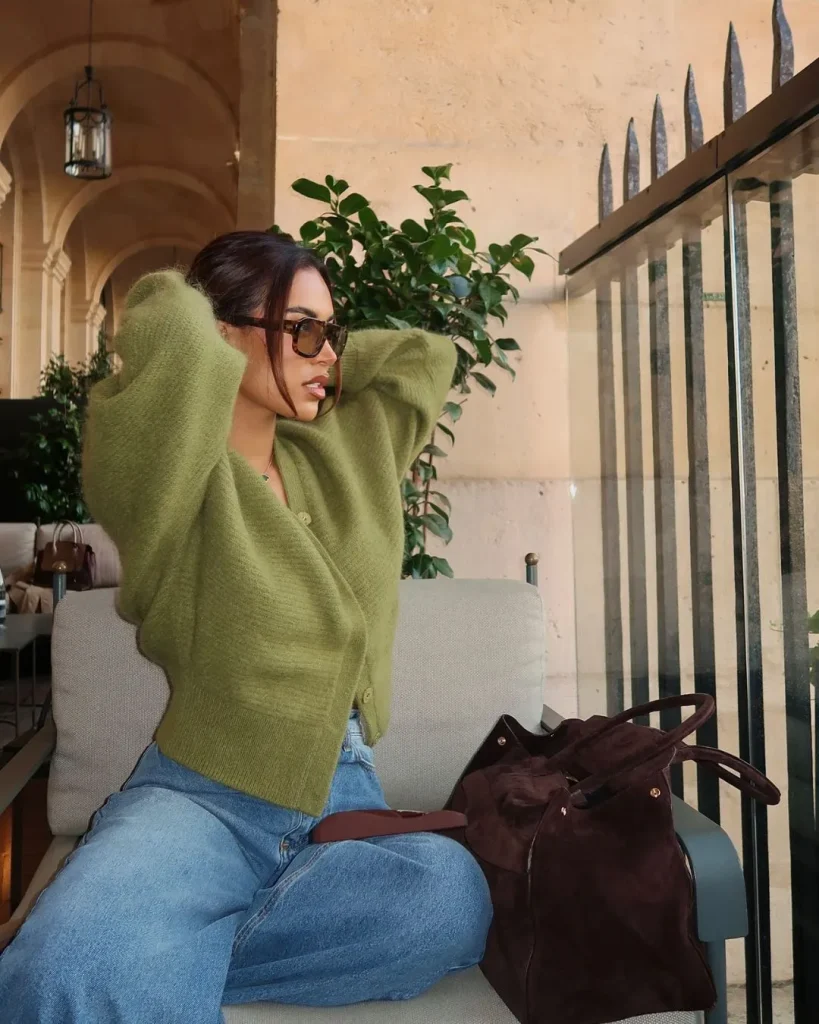 green cardigan jacket
