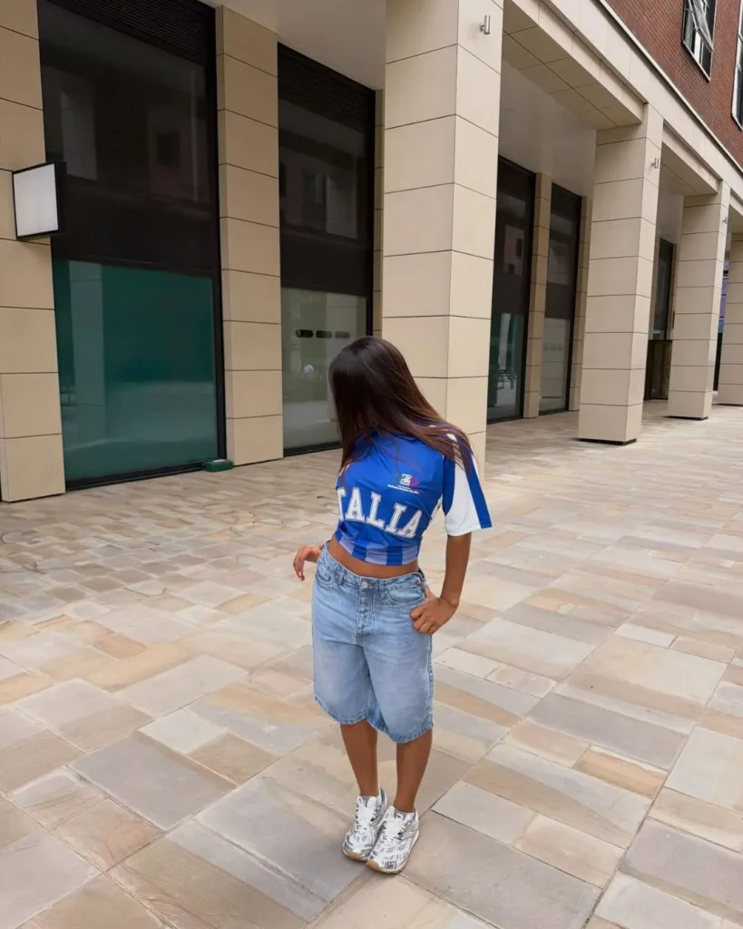 mesh jersey denim shorts outfit