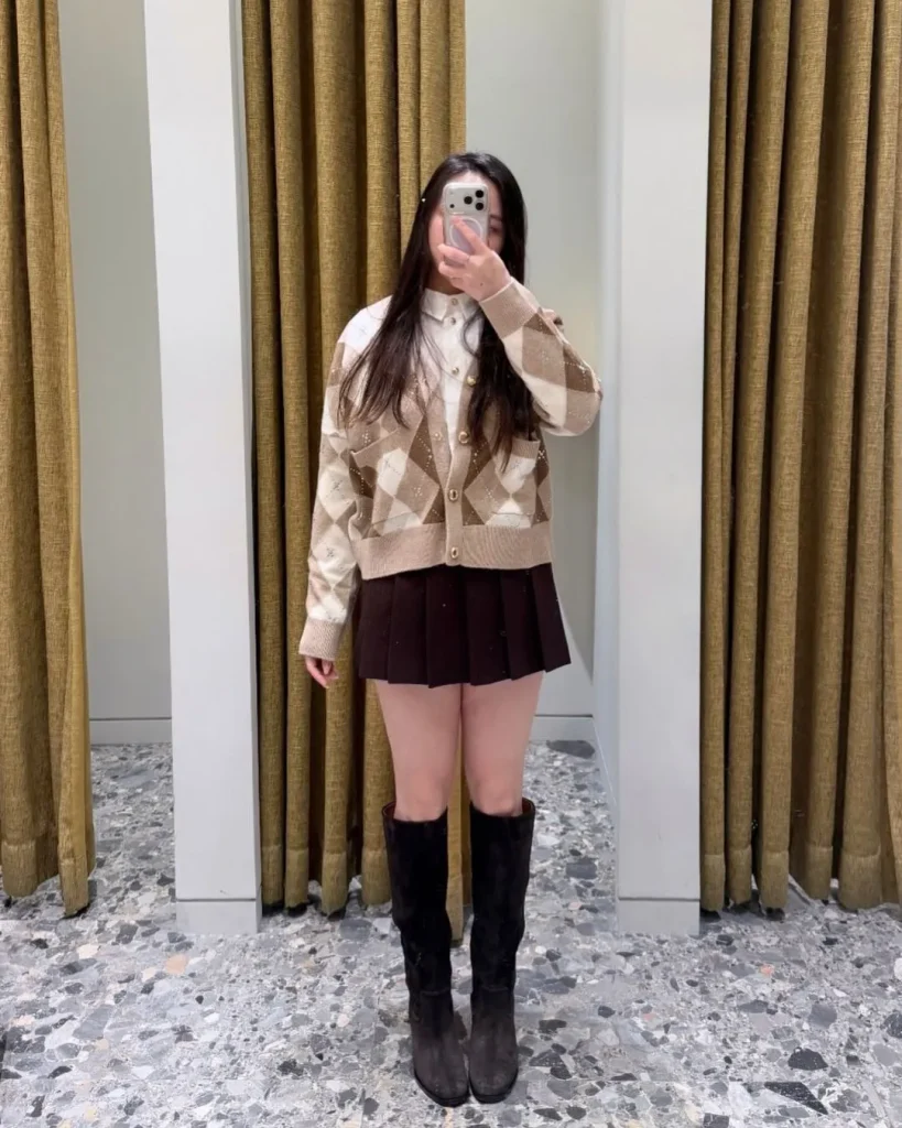 woman cardigan fashion winter boots